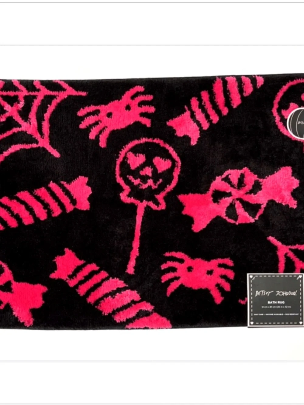 Betsey Johnson Halloween Bath Rug Pink Black Spider Candy 20x32 NWT